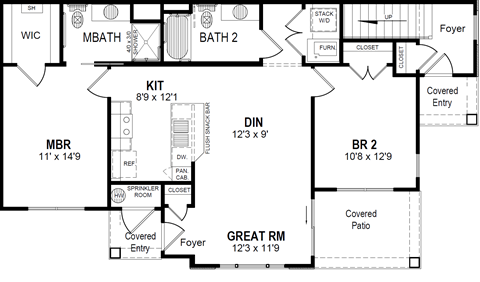 Floor plan for 2 beds, 2 baths, 1001 sqft